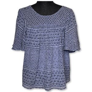 Anthropologie Prose & Poetry Eyelet Flutter Sleeve Blue Top Size M‎